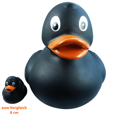 Große XXL Ente Schwarz Badeente Quietscheente Factotum