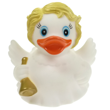Engel blondes Haar mit Glocke Badeente Quietscheente Christkind Factotum