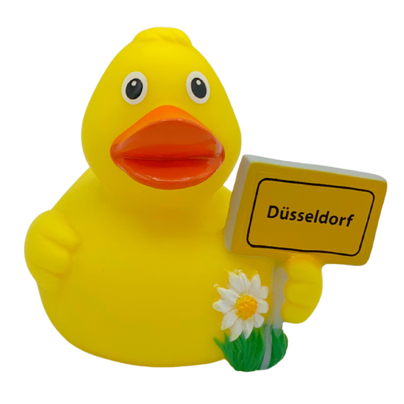 Düsseldorf Stadt Ente Ortsschild Badeente Quietscheente Schnabels