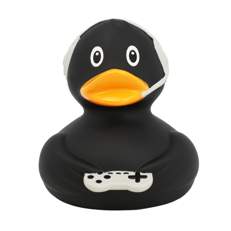 Gamer Gaming Ente Schwarz Badeente Quietscheente Gummiente Lilalu