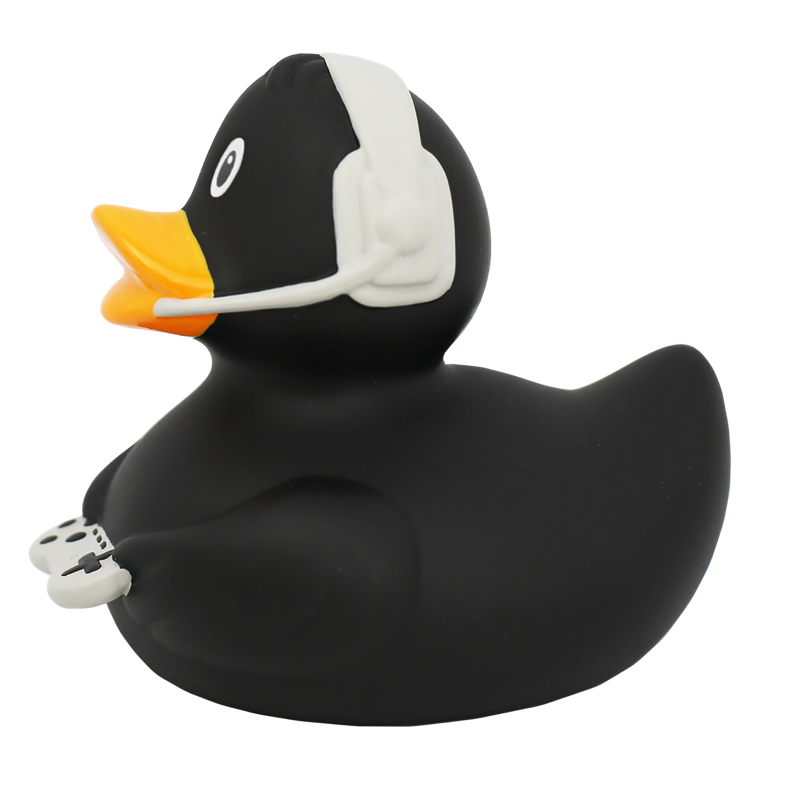 Gamer Gaming Ente Schwarz Badeente Quietscheente Gummiente Lilalu
