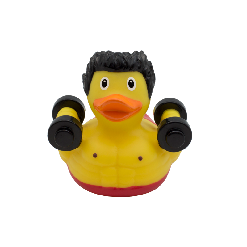 Holdy Bodybuilder Ente Badeente Quietscheente Halter Lilalu