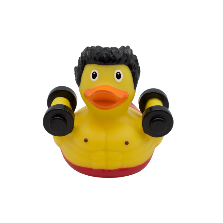 Holdy Bodybuilder Ente Badeente Quietscheente Halter Lilalu