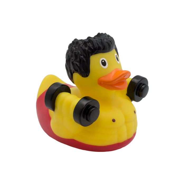 Holdy Bodybuilder Ente Badeente Quietscheente Halter Lilalu