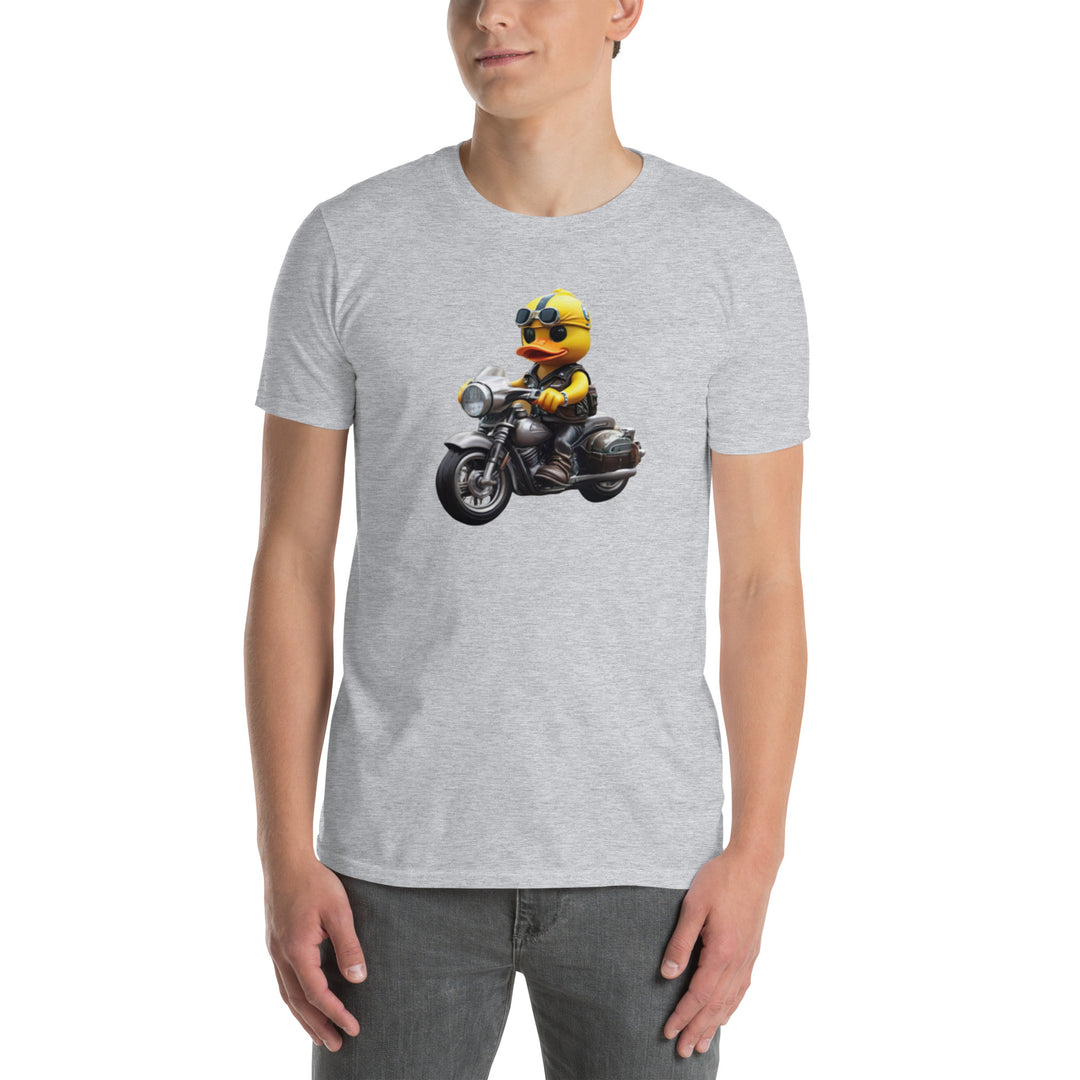 Kurzärmeliges Unisex T-Shirt Motorradfahrer Badeente Hellgrau