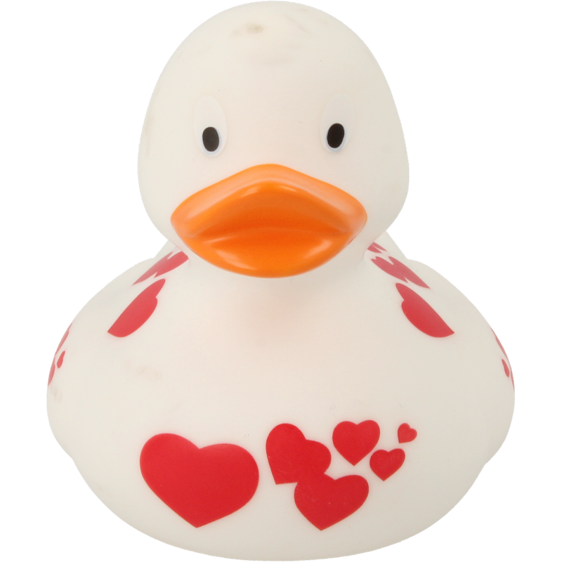 Ente weiß mit roten Herzen Badeente Quietscheente Lilalu