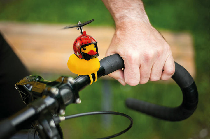 Fahrrad Lenker Klingel Hupe Ente Quietscheente Propellerhelm Spider