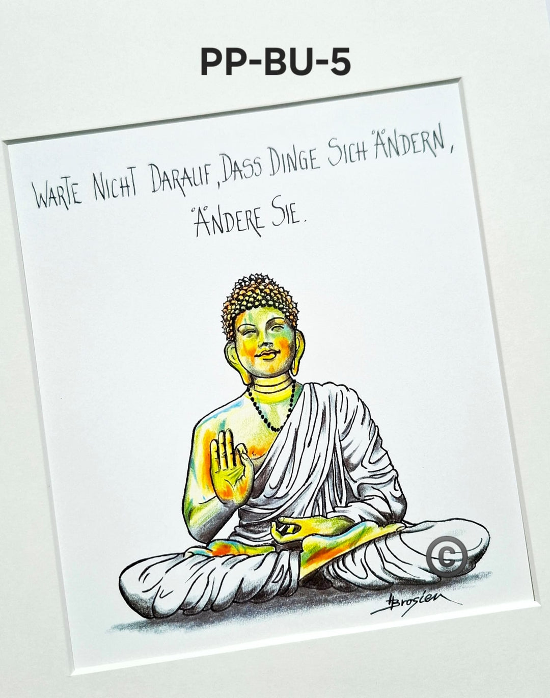 Passepartout Bild Kunstdruck Buddha Sprüche 24 x 30 cm Heidemarie Brosien