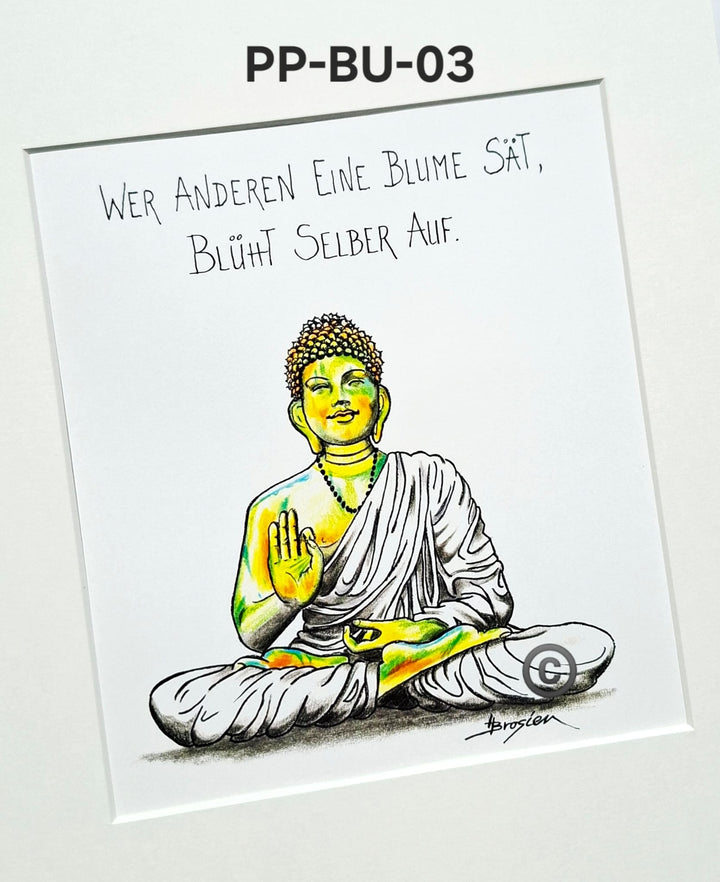 Passepartout Bild Kunstdruck Buddha Sprüche 24 x 30 cm Heidemarie Brosien