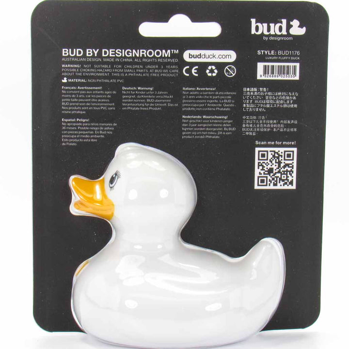 Luxury Fluffy Klassische Badeente Weiss BUD Duck Quietscheente