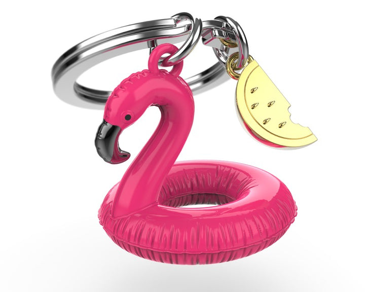 Schlüsselanhänger Flamingo Pink Schwimmring Metalmorphose