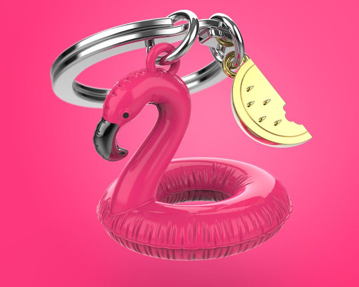 Schlüsselanhänger Flamingo Pink Schwimmring Metalmorphose