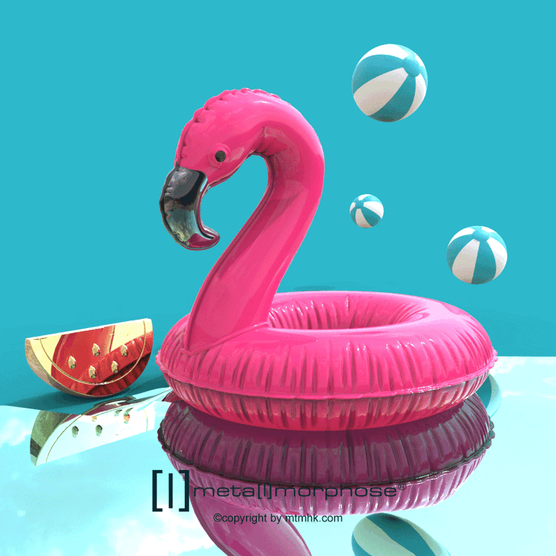 Schlüsselanhänger Flamingo Pink Schwimmring Metalmorphose