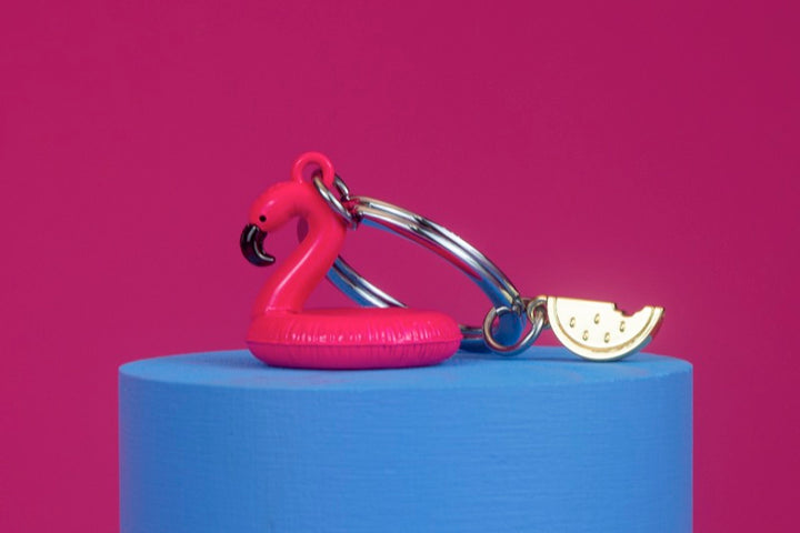 Schlüsselanhänger Flamingo Pink Schwimmring Metalmorphose