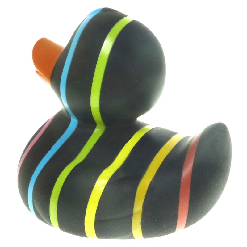 Schwarz Bunte Ringe Regenbogen Badeente Quietscheente Factotum