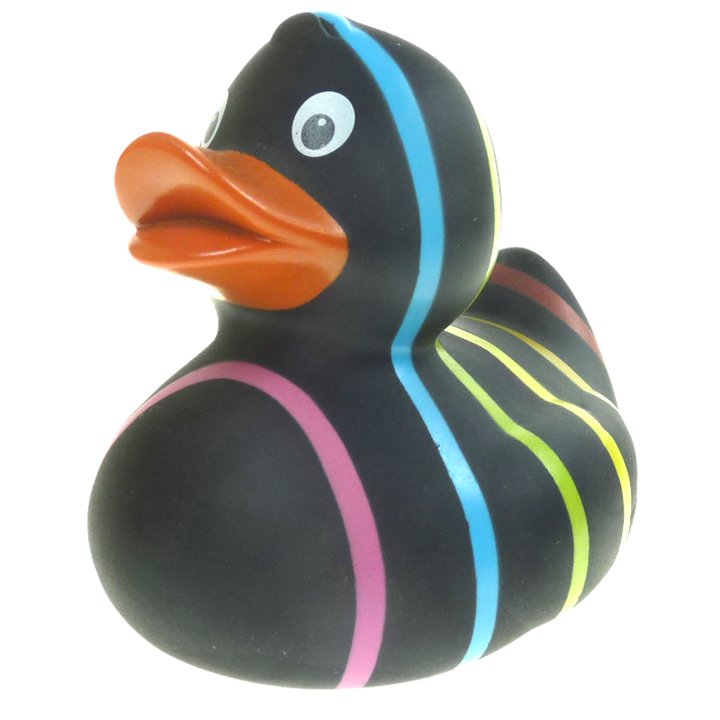 Schwarz Bunte Ringe Regenbogen Badeente Quietscheente Factotum