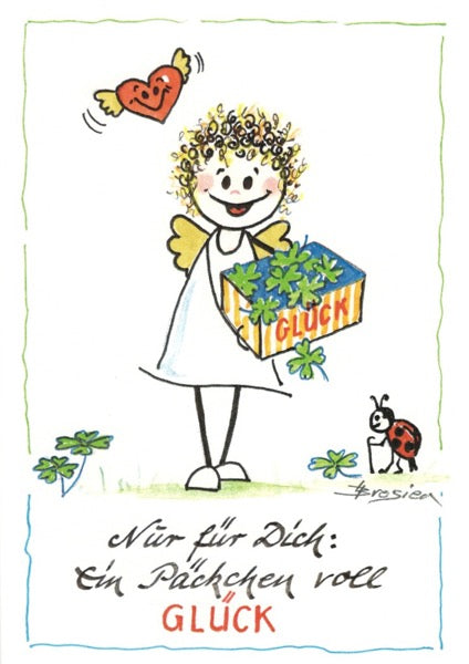 Grußkarte Klappkarte Engel Herz "Ein Päckchen voll Glück" 11 x 15 cm Heidemarie Brosien