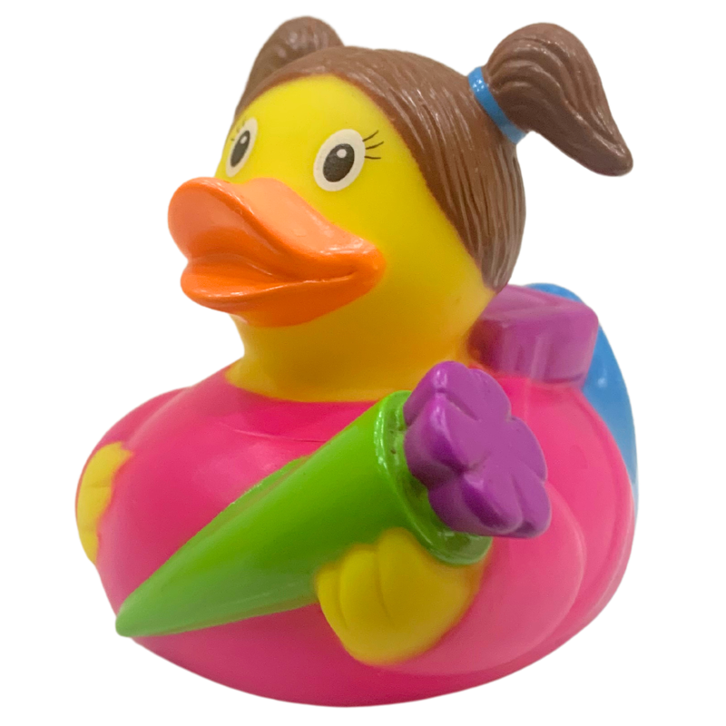 Einschulung Erstklässlerin Ente Badeente Quietscheente Gummiente Lilalu