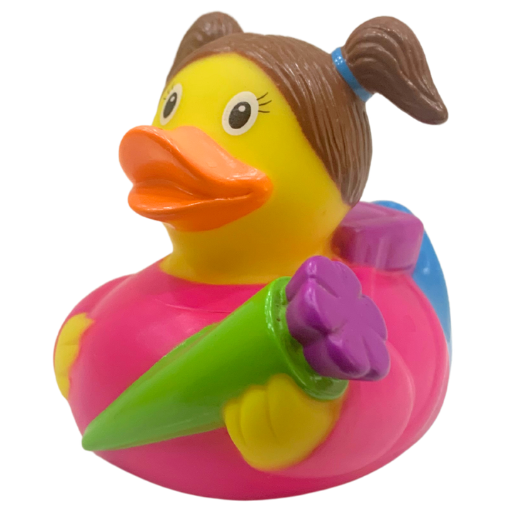 Einschulung Erstklässlerin Ente Badeente Quietscheente Gummiente Lilalu