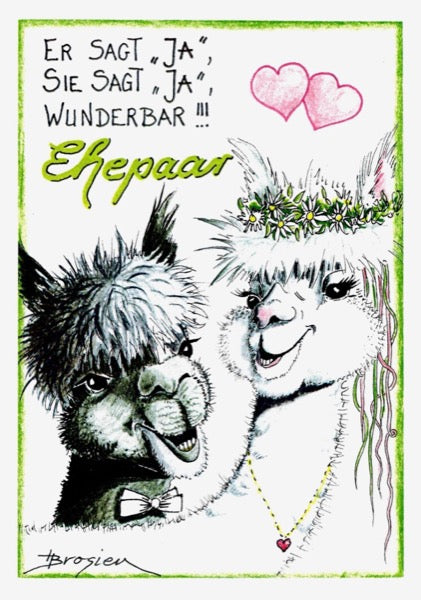Grußkarte Klappkarte Alpaka "Ehepaar" 11 x 15 cm Heidemarie Brosien