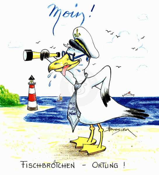 Passepartout Bild Möwen "Fischbrötchen Ortung" 24 x 30 cm Heidemarie Brosien