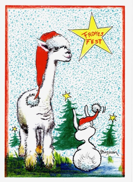 Grußkarte Klappkarte Alpaka "Frohes Fest" 11 x 15 cm Heidemarie Brosien