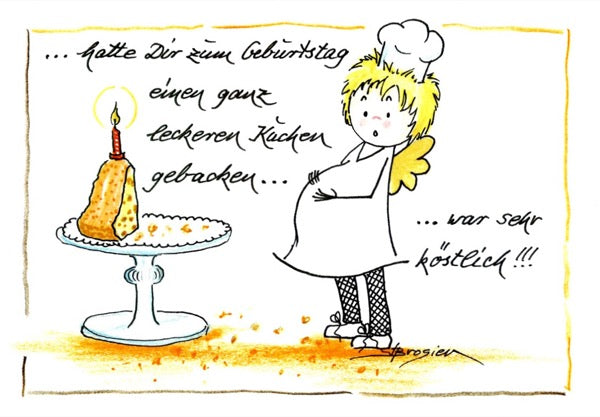 Grußkarte Klappkarte Engel "Geburtstag Kuchen" 15 x 11 cm Heidemarie Brosien