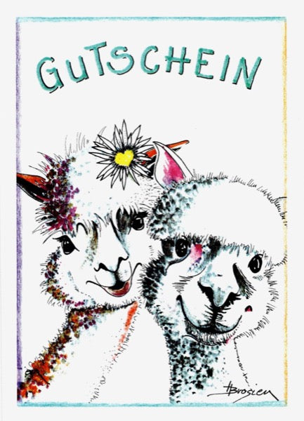 Grußkarte Klappkarte Alpaka "Gutschein" 11 x 15 cm Heidemarie Brosien