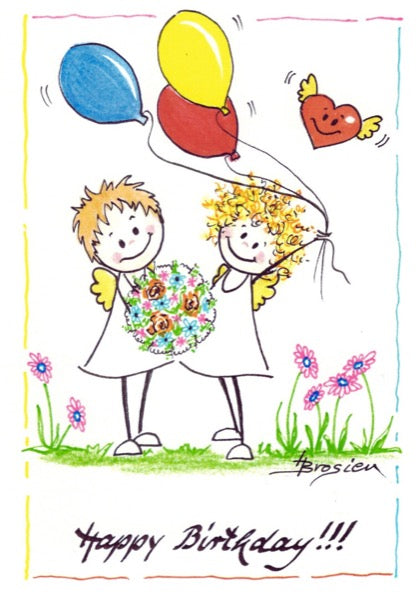 Grußkarte Klappkarte Engel "Happy Birthday" 11 x 15 cm Heidemarie Brosien
