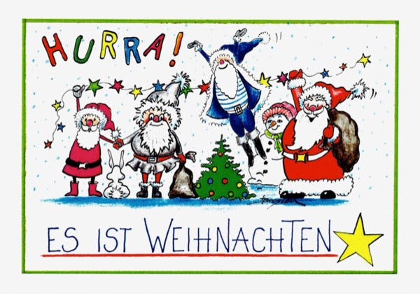 Grusskarte Weihnachten Weihnachtsmänner Hurra Es ist Wehnachten