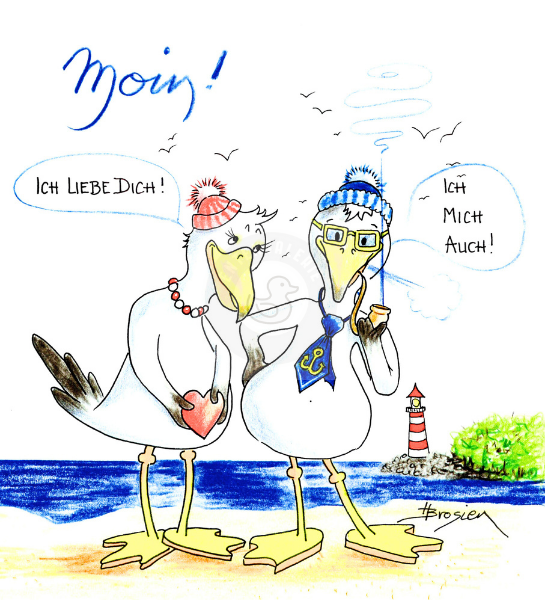 Passepartout Bild Möwen "Ich liebe mich auch" 24 x 30 cm Heidemarie Brosien