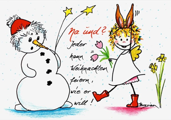 Grußkarte Klappkarte Engel Weihnachten "Jeder kann feiern wie er will" 15 x 11 cm Heidemarie Brosien