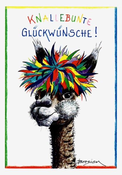 Grußkarte Klappkarte Alpaka "Knallbunte Glückwünsche" 11 x 15 cm Heidemarie Brosien