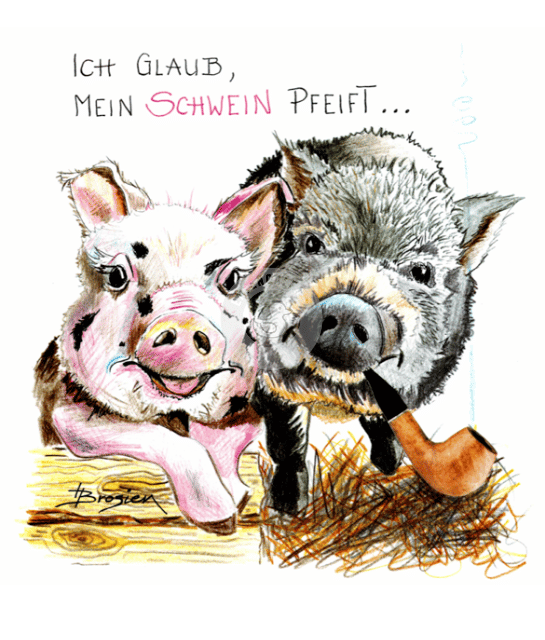 Passepartout Bild "Ich glaub, mein Schwein pfeift" 24 x 30 cm Heidemarie Brosien