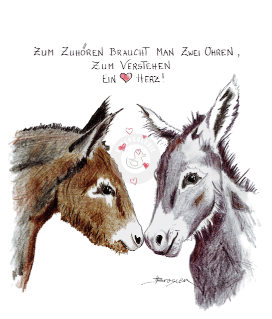 Passepartout Bild Esel Spruch Liebe Herz 24 x 30 cm Heidemarie Brosien