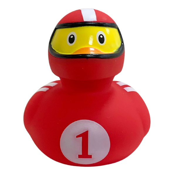Rennfahrer Rot Ente Badeente Quietscheente Gummiente Lilalu