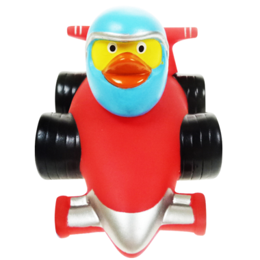 Rennwagen Rennfahrer Rot Badeente Quietscheente Gummiente Factotum