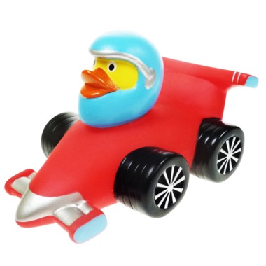 Rennwagen Rennfahrer Rot Badeente Quietscheente Gummiente Factotum