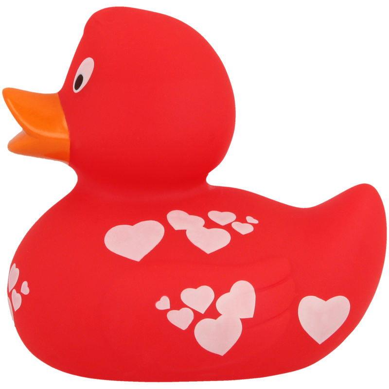 Ente Rot mit weißen Herzen Badeente Quietscheente Lilalu