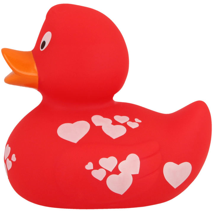 Ente Rot mit weißen Herzen Badeente Quietscheente Lilalu