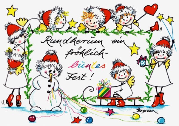Grußkarte Klappkarte Engel Geburtstag "Rundherum ein buntes Fest" 15 x 11 cm Heidemarie Brosien