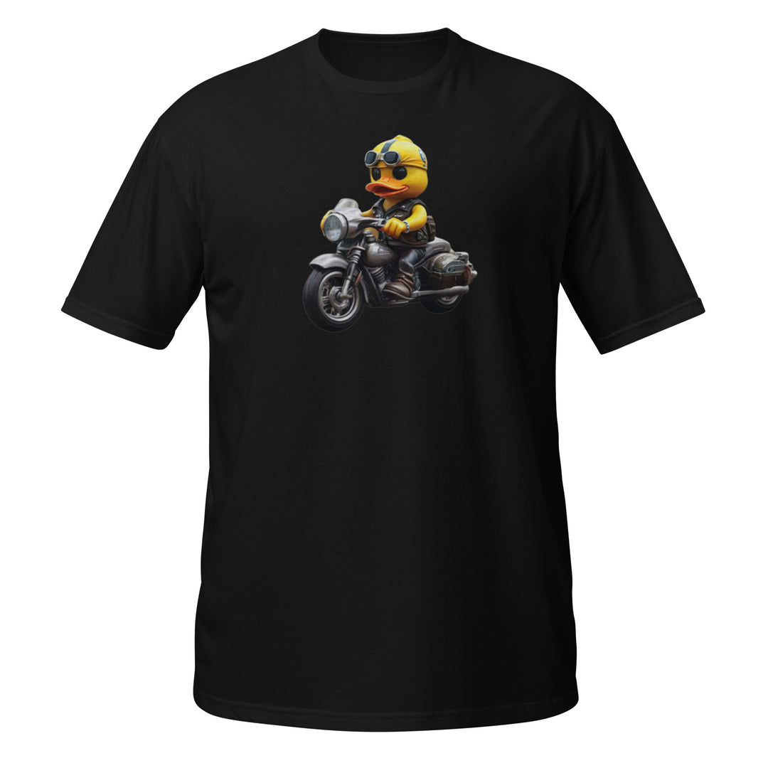 Kurzärmeliges Unisex T-Shirt Motorradfahrer Badeente Schwarz S-3XL
