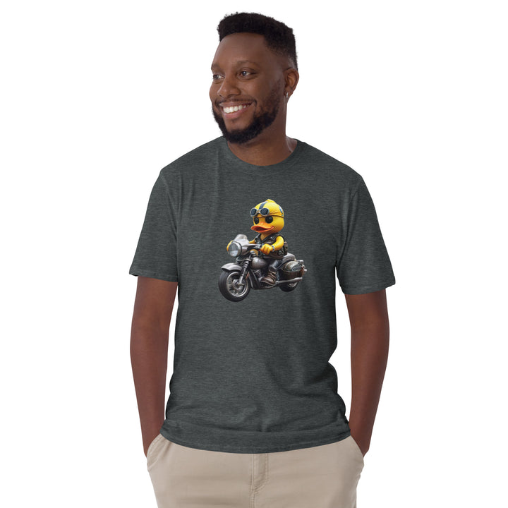 Kurzärmeliges Unisex T-Shirt Motorradfahrer Badeente Dunkelgrau