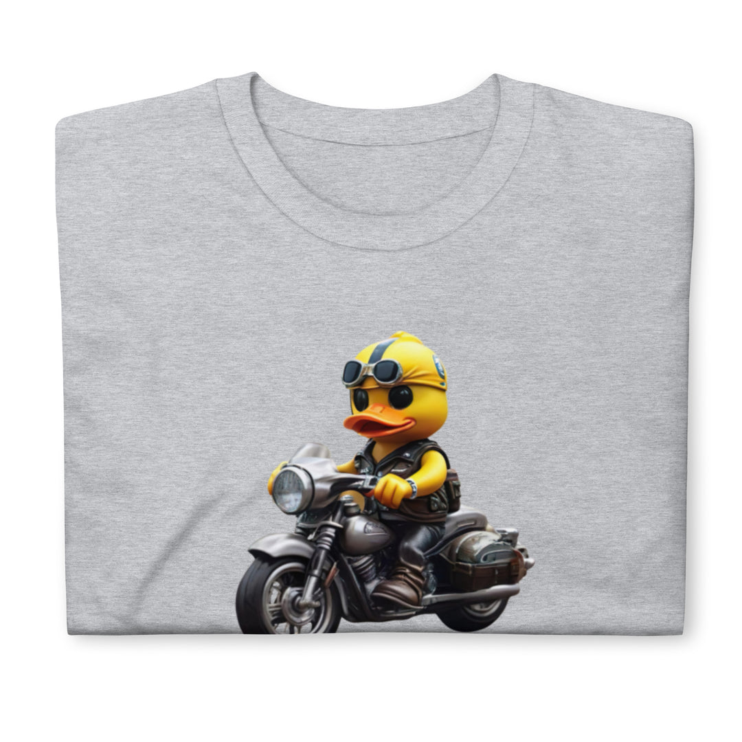 Kurzärmeliges Unisex T-Shirt Motorradfahrer Badeente Hellgrau