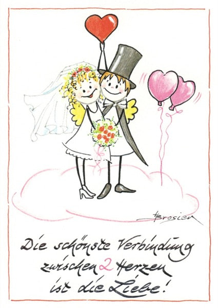 Grußkarte Klappkarte Engel Hochzeit "2 Herzen Liebe" 11 x 15 cm Heidemarie Brosien