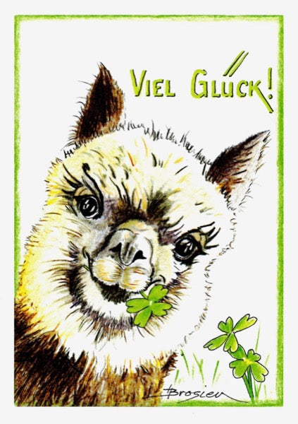 Grußkarte Klappkarte Alpaka "Viel Glück" 11 x 15 cm Heidemarie Brosien