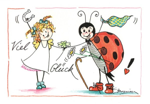 Grußkarte Klappkarte Engel Marienkäfer "Viel Glück" 15 x 11 cm Heidemarie Brosien