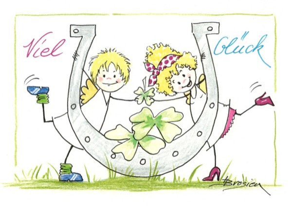 Grußkarte Klappkarte Engel "Viel Glück Hufeisen" 15 x 11 cm Heidemarie Brosien