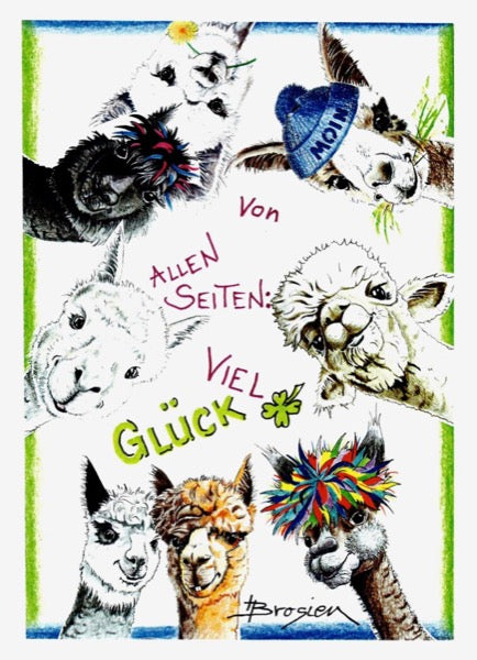 Grußkarte Klappkarte Alpaka "Von allen Seiten viel Glück" 11 x 15 cm Heidemarie Brosien