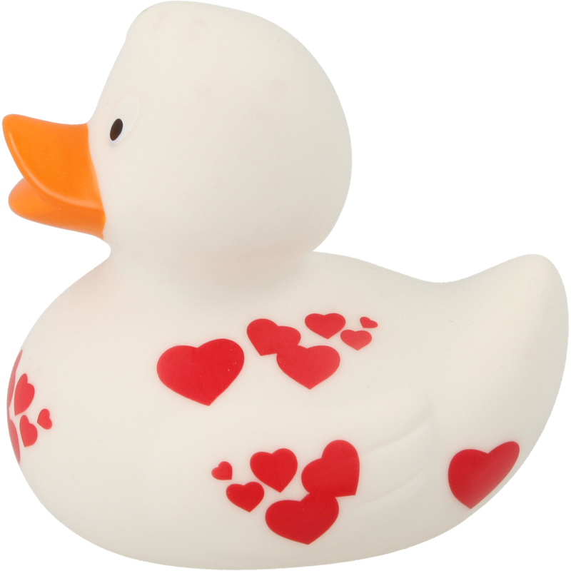 Ente weiß mit roten Herzen Badeente Quietscheente Lilalu